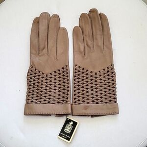 Vintage Roger Fare Paris Brown Leather Woven Gloves